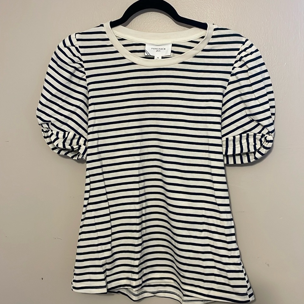 Pomander striped shirt light tan and navy blue